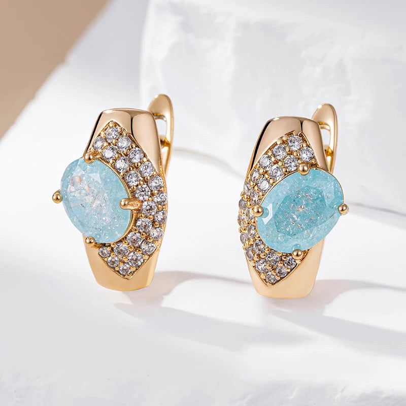 Luxurious Blue Snowflake Zircon Drop Earrings in 585 Rose Gold - Elegant Crystal Jewelry