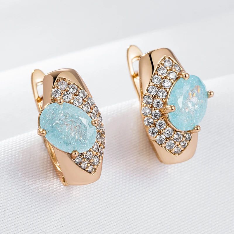 Luxurious Blue Snowflake Zircon Drop Earrings in 585 Rose Gold - Elegant Crystal Jewelry