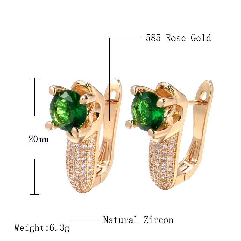 Luxurious Emerald Round Cut Zircon Drop Earrings in 585 Rose Gold - Exquisite Fashion Jewelry