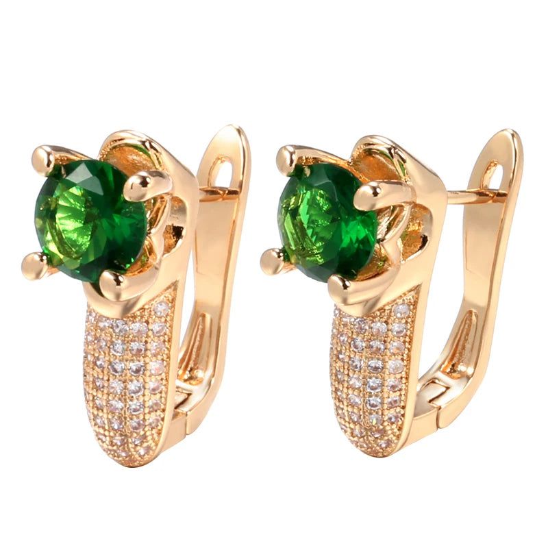 Luxurious Emerald Round Cut Zircon Drop Earrings in 585 Rose Gold - Exquisite Fashion Jewelry