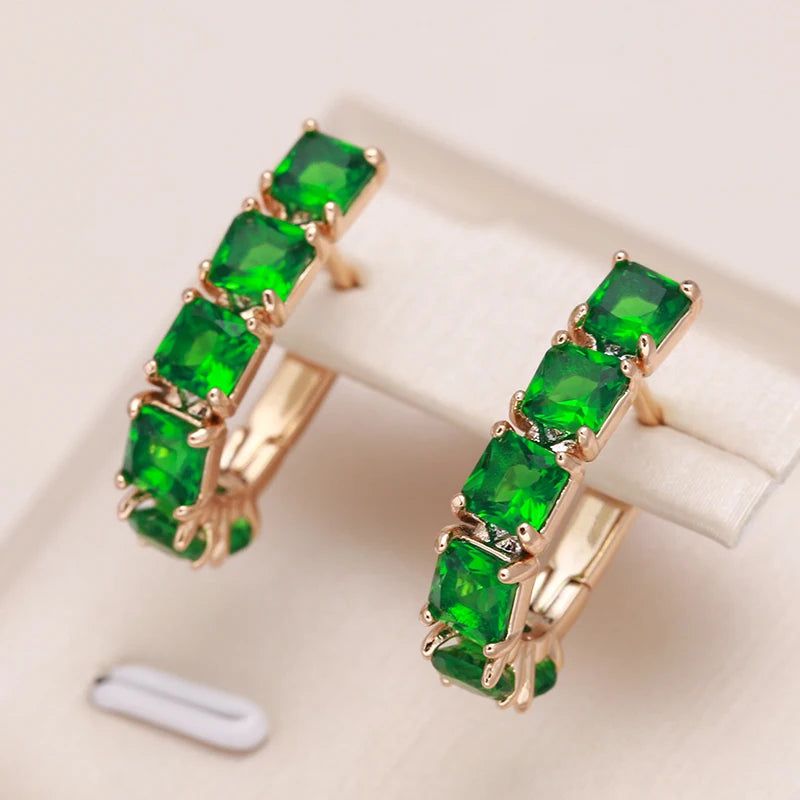 Luxurious Emerald Square Cut Zircon Drop Earrings in 585 Rose Gold