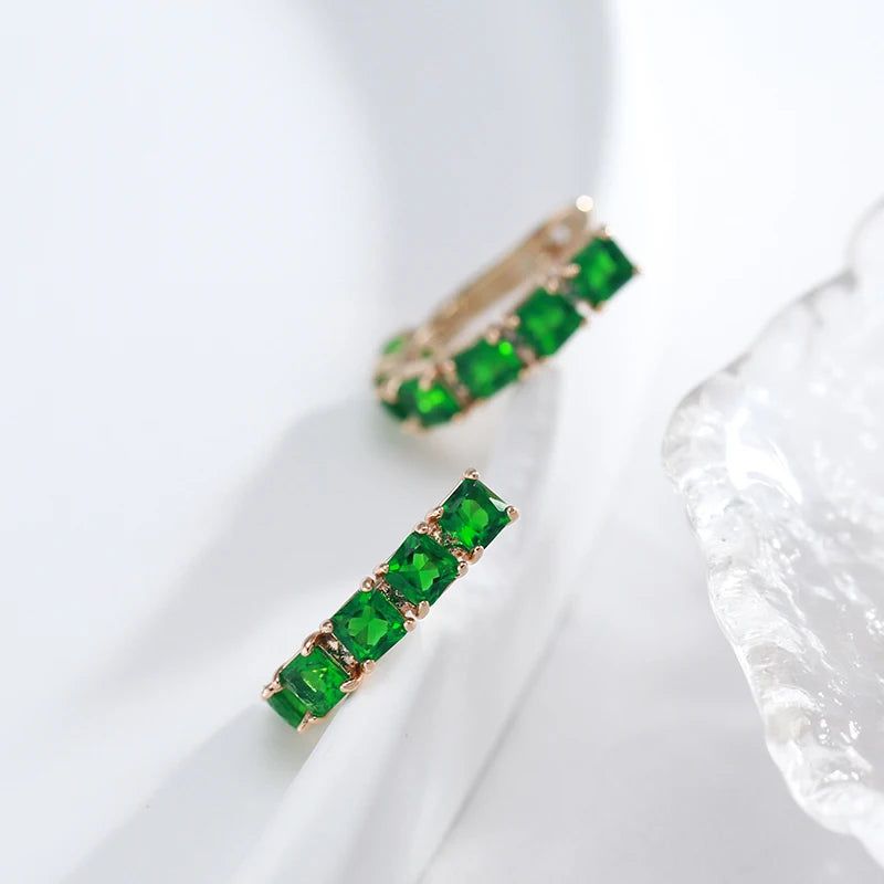 Luxurious Emerald Square Cut Zircon Drop Earrings in 585 Rose Gold