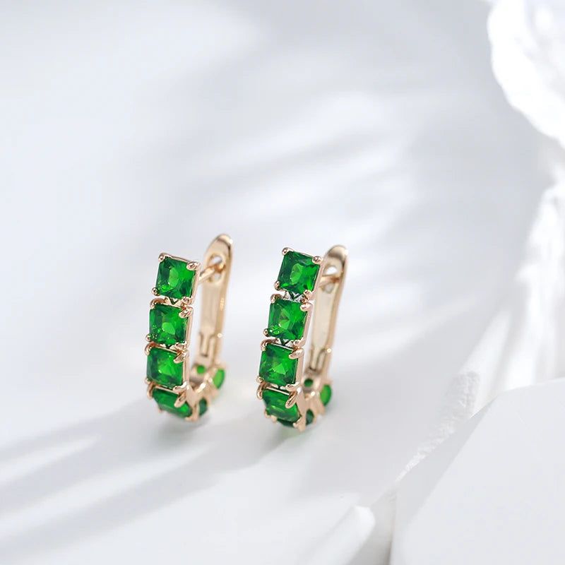 Luxurious Emerald Square Cut Zircon Drop Earrings in 585 Rose Gold