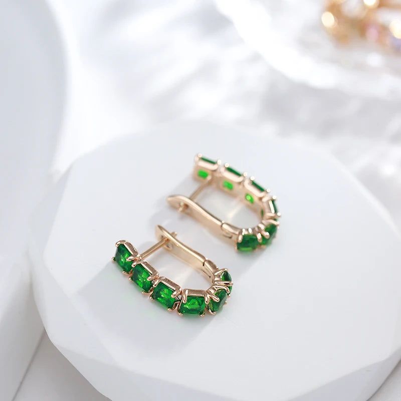 Luxurious Emerald Square Cut Zircon Drop Earrings in 585 Rose Gold