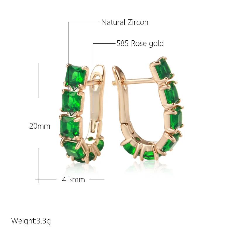 Luxurious Emerald Square Cut Zircon Drop Earrings in 585 Rose Gold