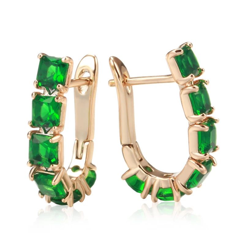 Luxurious Emerald Square Cut Zircon Drop Earrings in 585 Rose Gold