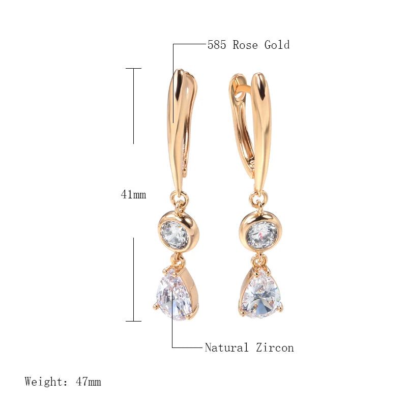 Luxurious Long Dangle Earrings in 585 Rose Gold with Natural Zircon – Elegant Geometric Design