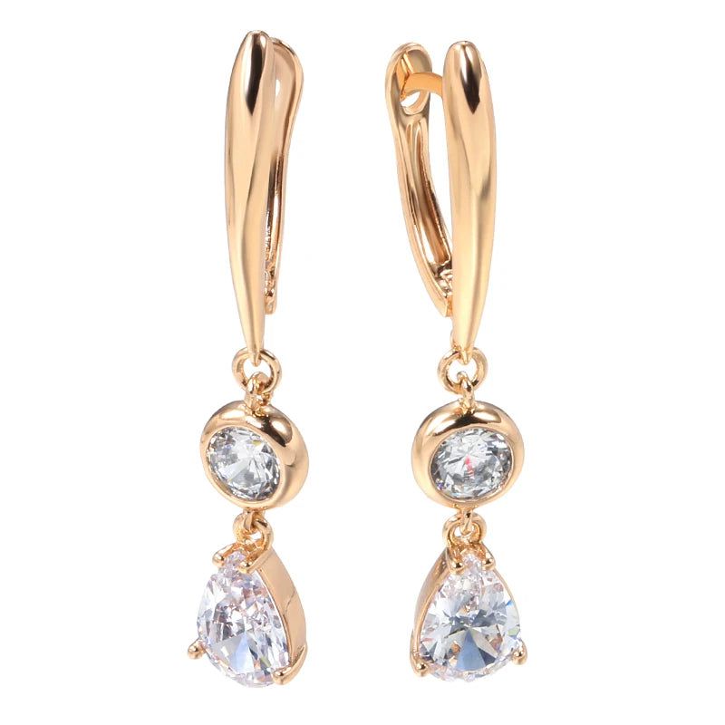 Luxurious Long Dangle Earrings in 585 Rose Gold with Natural Zircon – Elegant Geometric Design