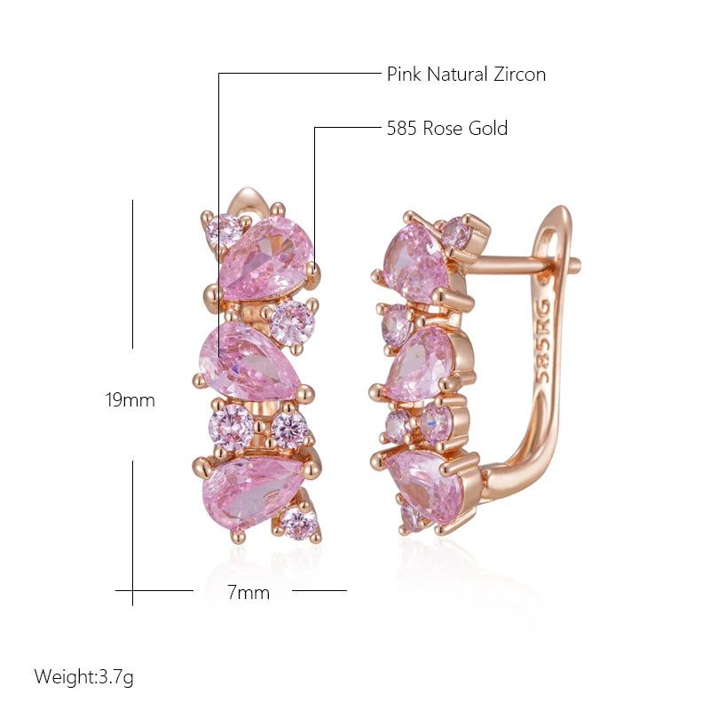 Luxurious Rose Gold Pink Zircon Full Paved Drop Earrings