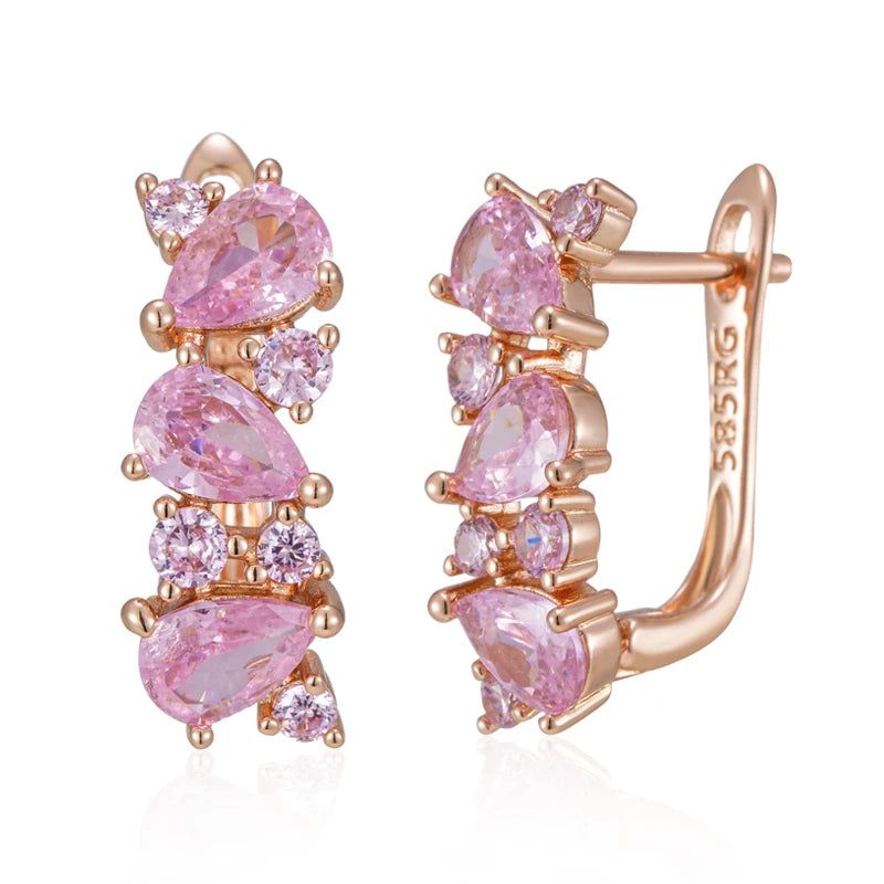 Luxurious Rose Gold Pink Zircon Full Paved Drop Earrings