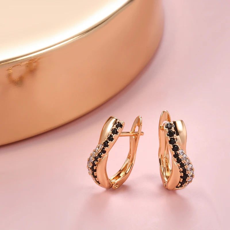 Luxurious Vintage Black Zircon Stud Earrings in 585 Rose Gold