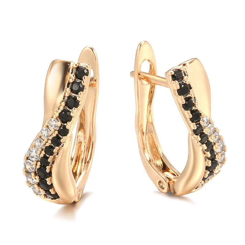 Luxurious Vintage Black Zircon Stud Earrings in 585 Rose Gold