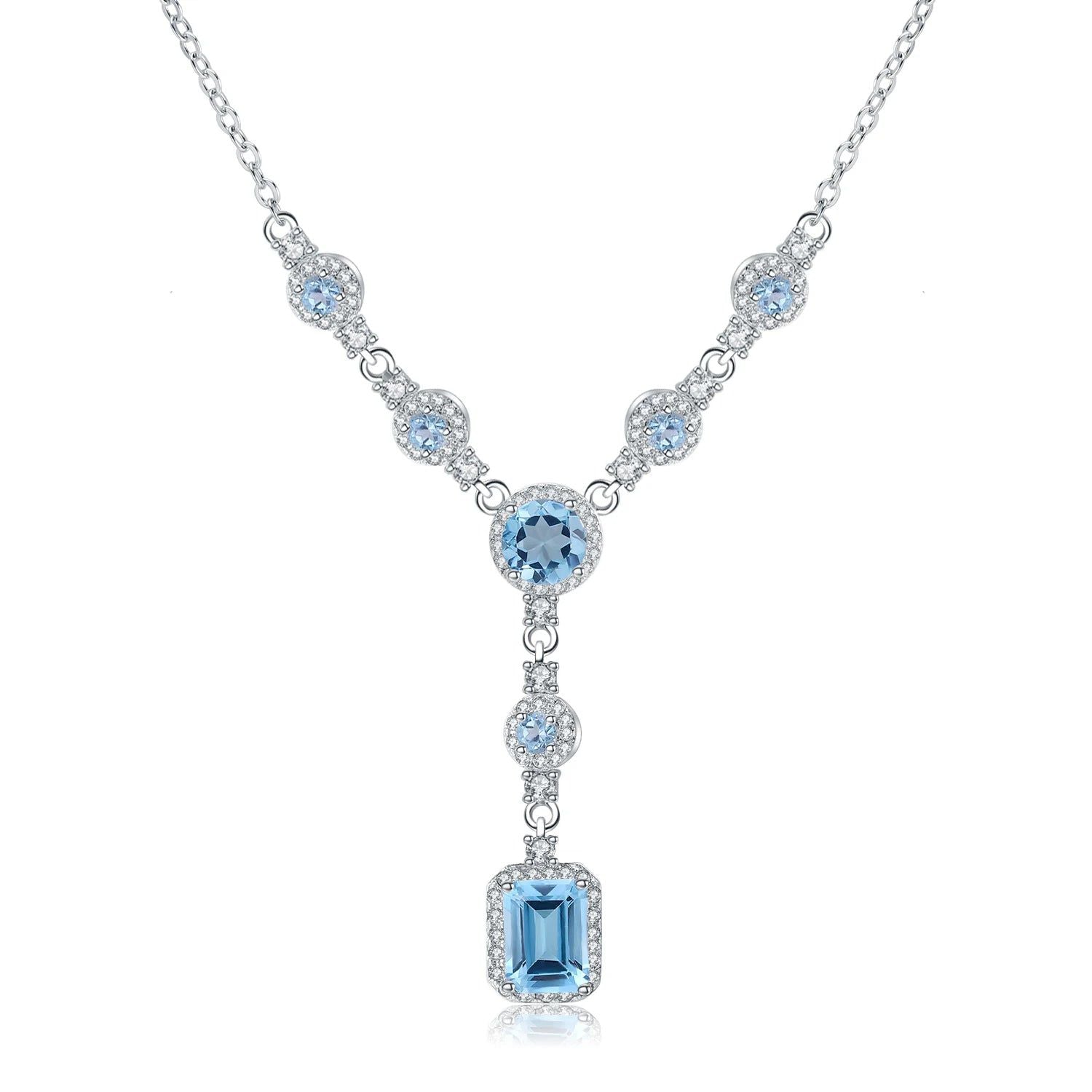 Luxury 3.77Ct Natural Sky Blue Topaz Pendant Necklace