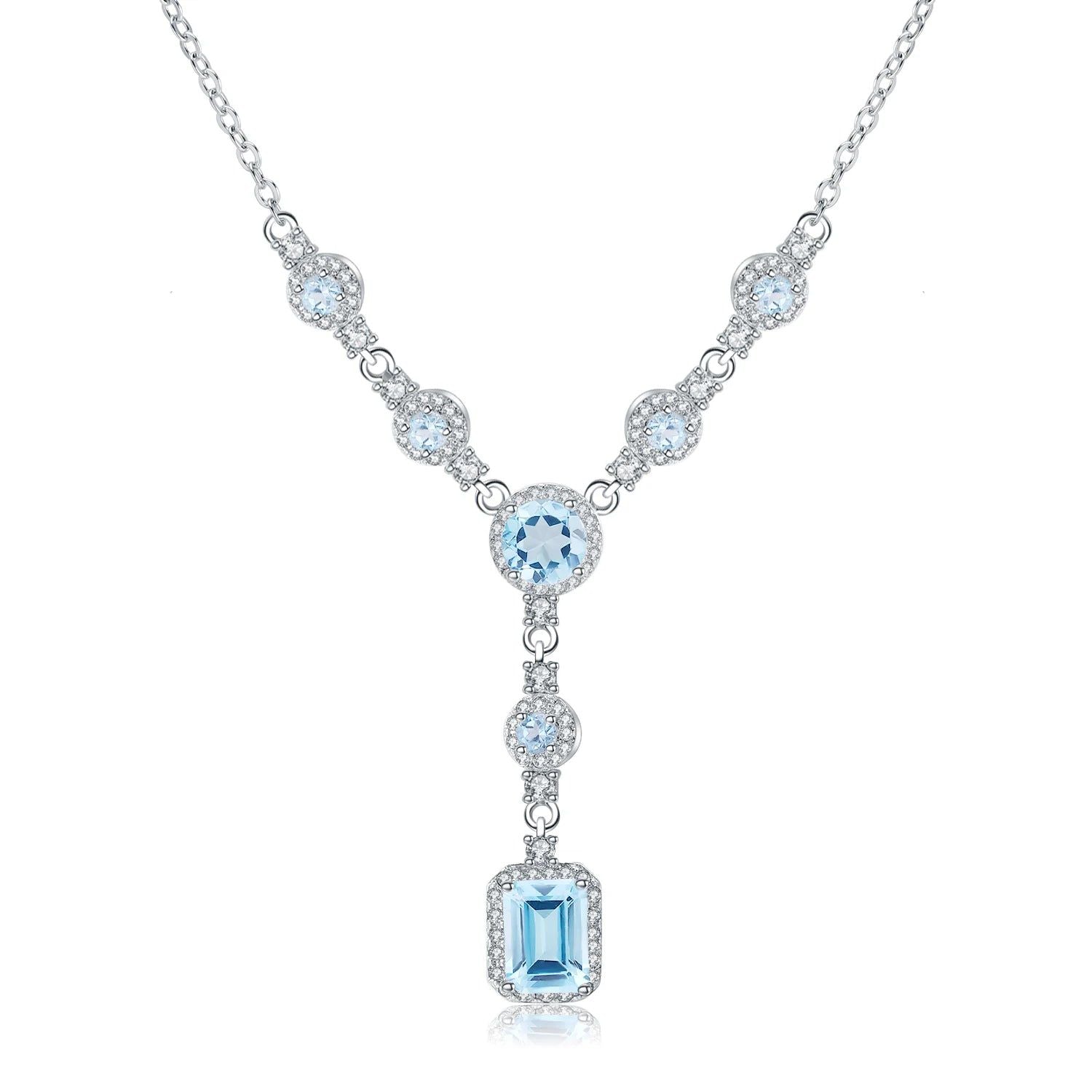 Luxury 3.77Ct Natural Sky Blue Topaz Pendant Necklace