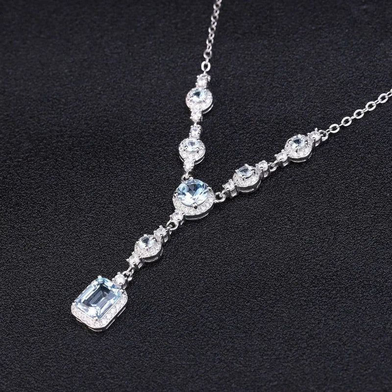 Luxury 3.77Ct Natural Sky Blue Topaz Pendant Necklace