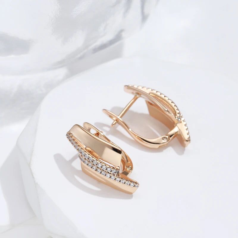 Luxury 585 Rose Gold Geometric Drop Earrings with Natural Zircon for Elegant Occasions