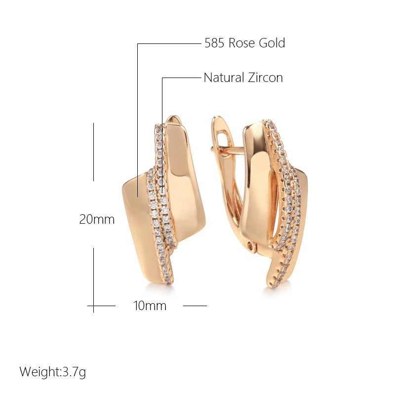 Luxury 585 Rose Gold Geometric Drop Earrings with Natural Zircon for Elegant Occasions