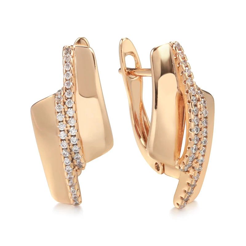 Luxury 585 Rose Gold Geometric Drop Earrings with Natural Zircon for Elegant Occasions