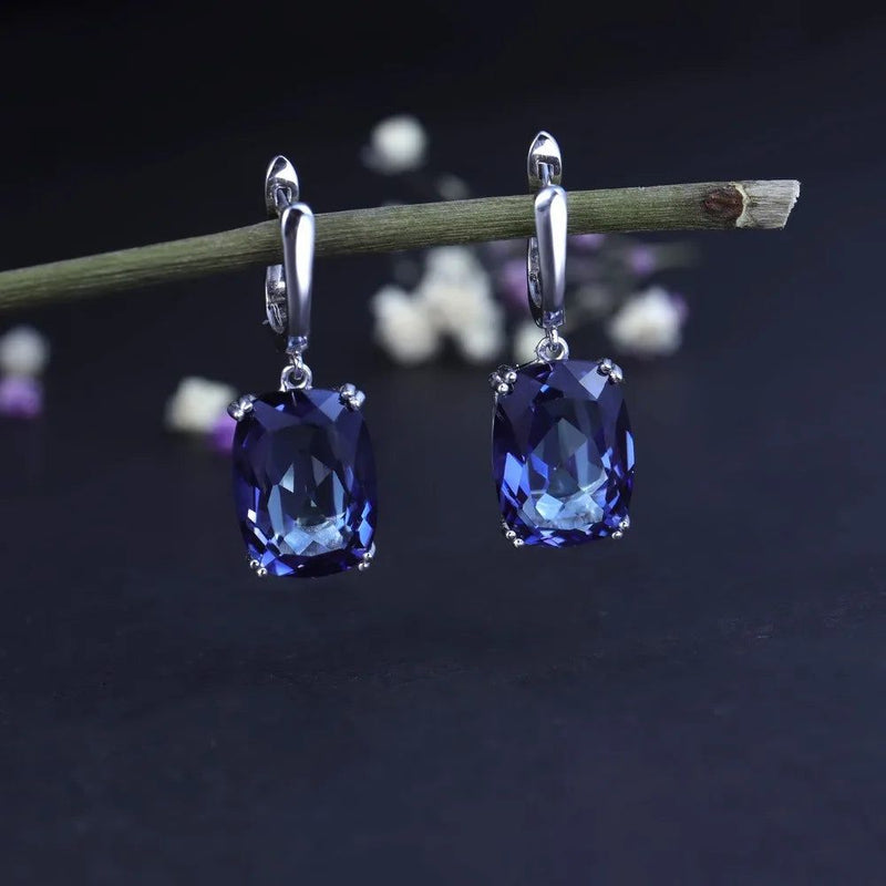 Luxury 925 Sterling Silver Drop Earrings with Iolite Quartz