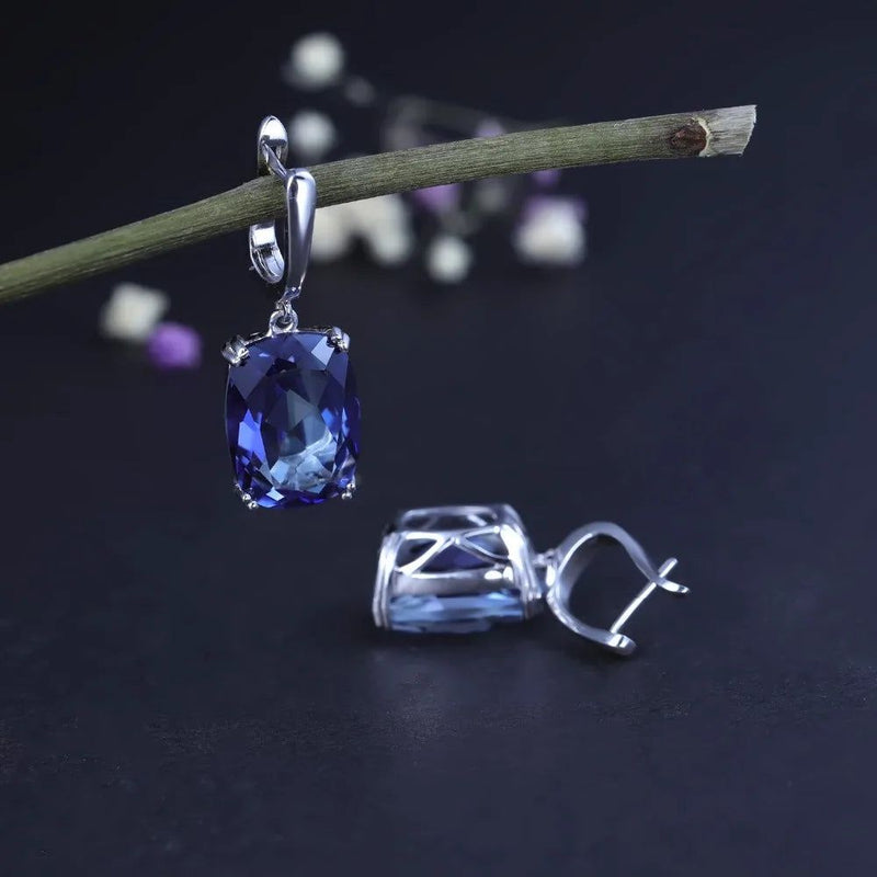 Luxury 925 Sterling Silver Drop Earrings with Iolite Quartz