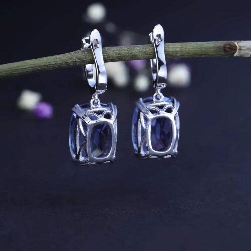 Luxury 925 Sterling Silver Drop Earrings with Iolite Quartz