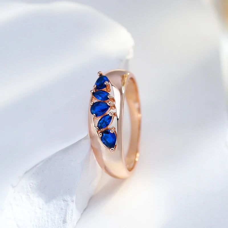 Luxury Blue Zircon Cocktail Ring in 585 Rose Gold - Unique Jewelry Accessory