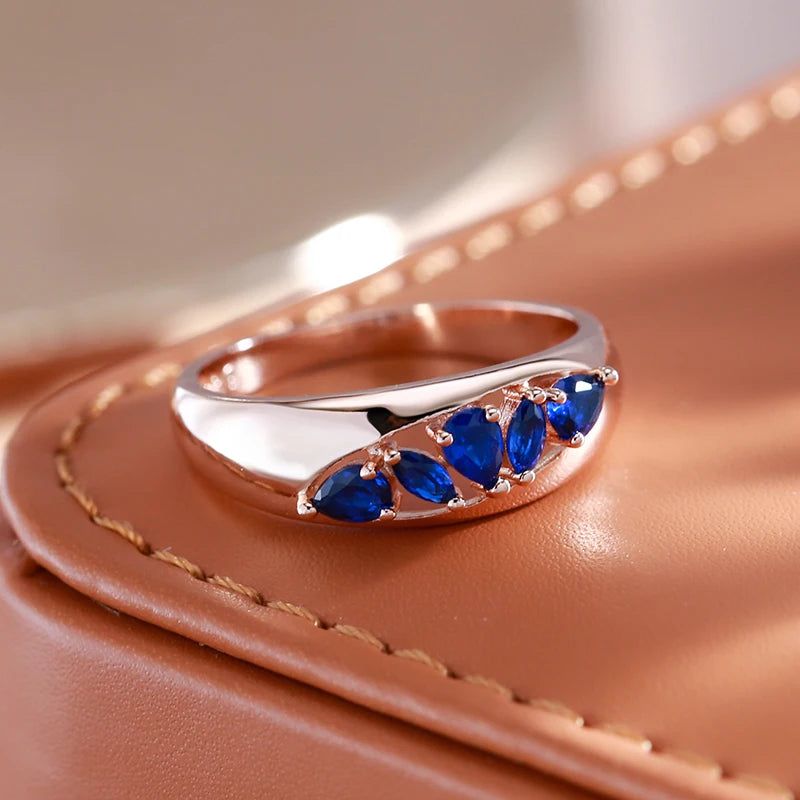 Luxury Blue Zircon Cocktail Ring in 585 Rose Gold - Unique Jewelry Accessory