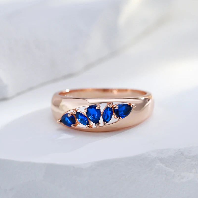 Luxury Blue Zircon Cocktail Ring in 585 Rose Gold - Unique Jewelry Accessory