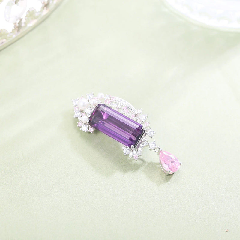 Luxury Brooch Unisex Floral Amethyst in 925 Silver