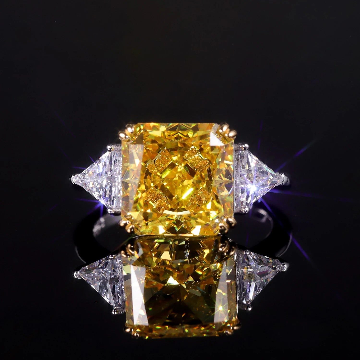 Luxury Diamond-fire CZ Fancy Vivid Yellow Ring 925 Silver