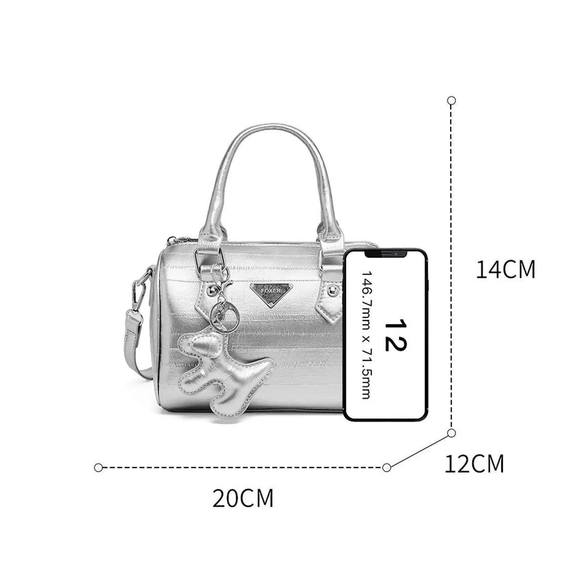 Luxury Foxer Silver PU Leather Crossbody Bag for Women - Stylish Shoulder Handbag with Pillow Design