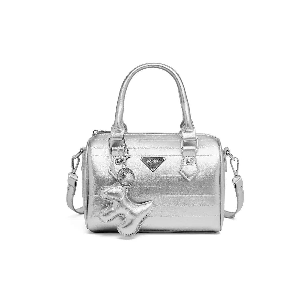 Luxury Foxer Silver PU Leather Crossbody Bag for Women - Stylish Shoulder Handbag with Pillow Design