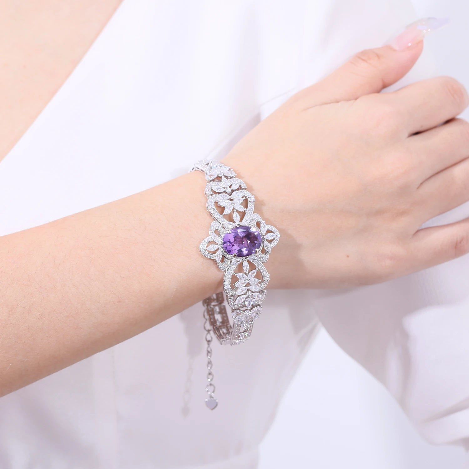 Luxury Gemstone Bracelet Natural Amethyst Vintage Bangle