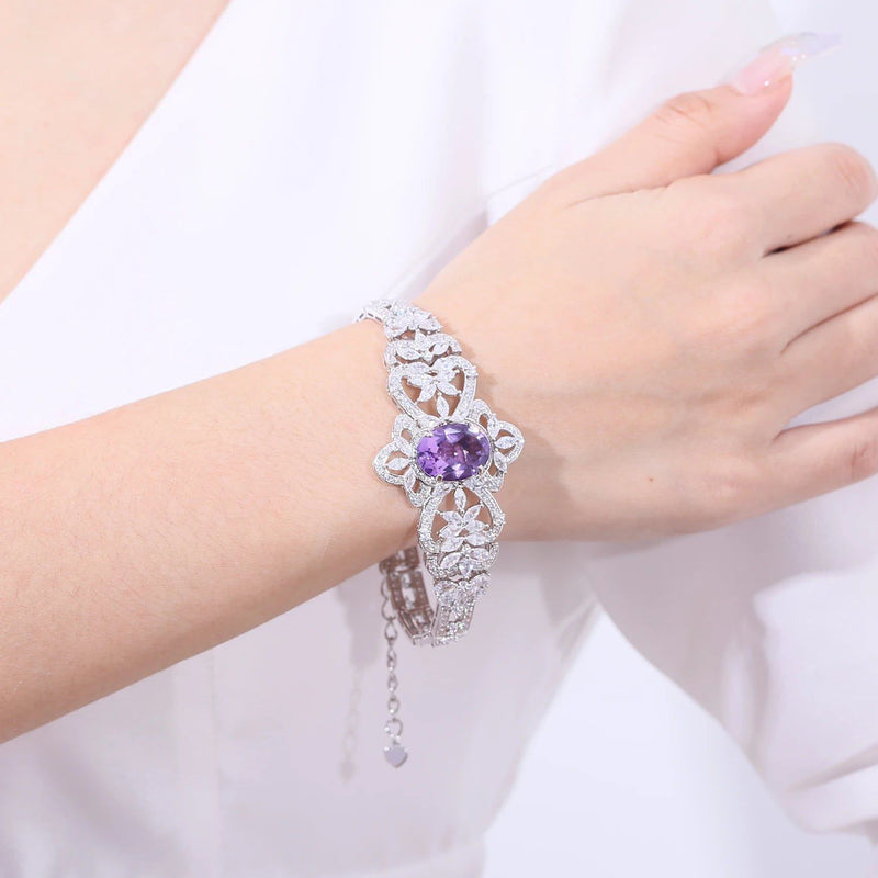 Luxury Gemstone Bracelet Natural Amethyst Vintage Bangle