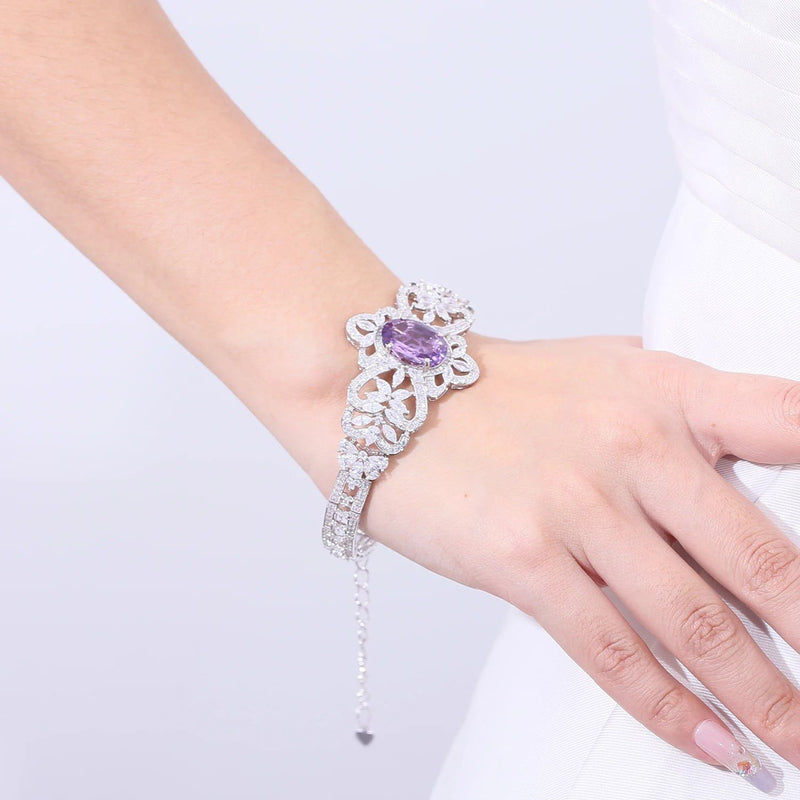 Luxury Gemstone Bracelet Natural Amethyst Vintage Bangle