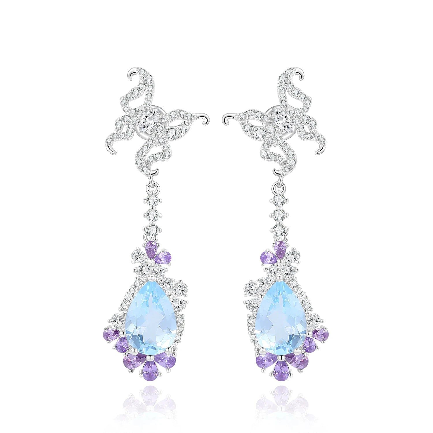 Luxury Natural Sky Blue Topaz Statement Earrings in 925 Sterling Silver