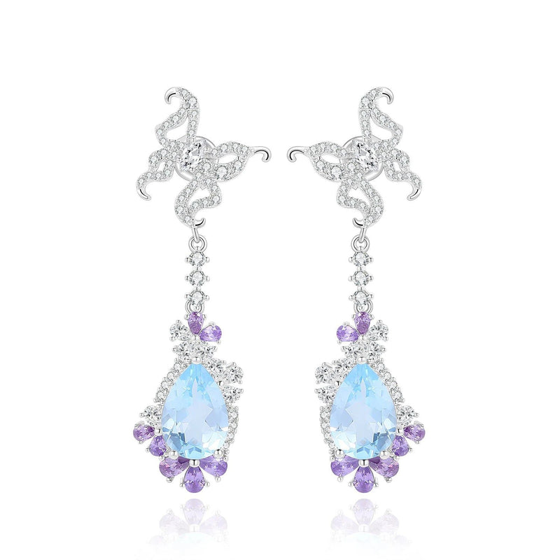 Luxury Natural Sky Blue Topaz Statement Earrings in 925 Sterling Silver