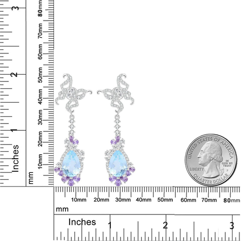 Luxury Natural Sky Blue Topaz Statement Earrings in 925 Sterling Silver