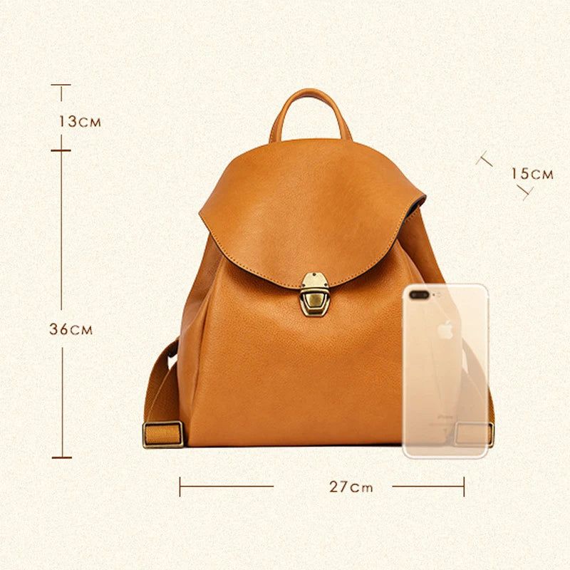 Luxury Retro Cow Leather Travel Backpack for Women - Stylish Large Capacity Designer Bag