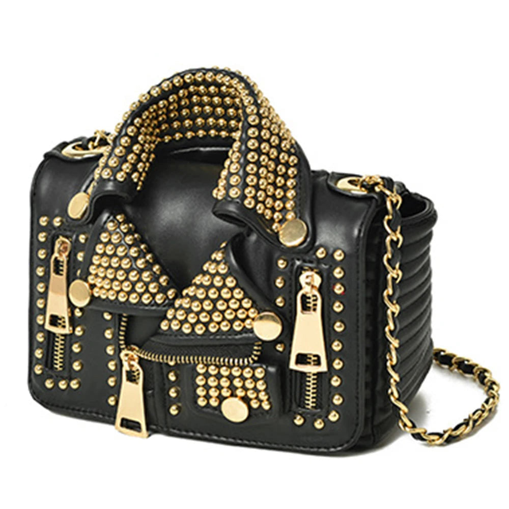 Luxury Rivet-Embellished Chain Bag for Women - Stylish Jacket-Shaped Messenger Handbag