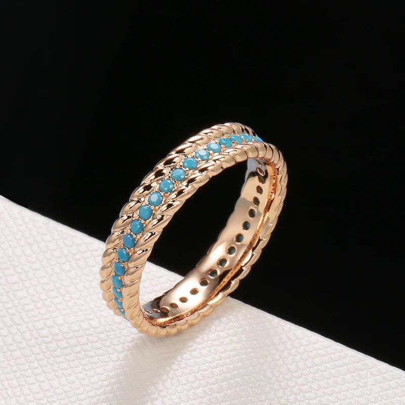 Luxury Vintage 585 Rose Gold Turquoise Stackable Cocktail Ring