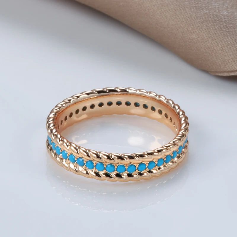 Luxury Vintage 585 Rose Gold Turquoise Stackable Cocktail Ring