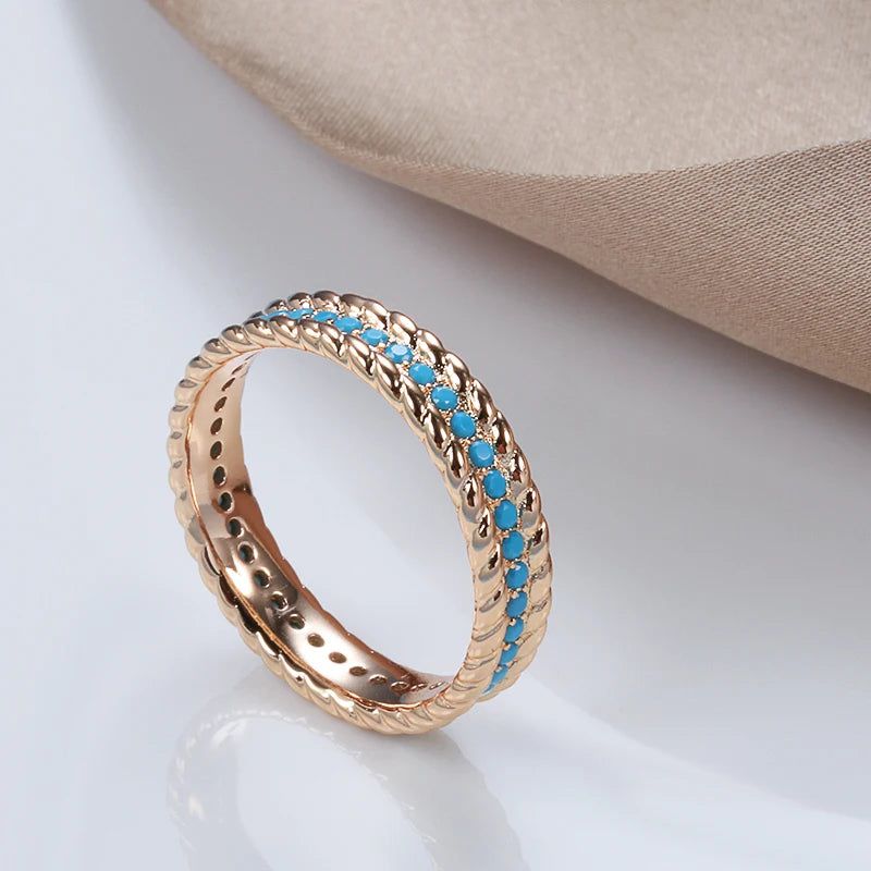 Luxury Vintage 585 Rose Gold Turquoise Stackable Cocktail Ring