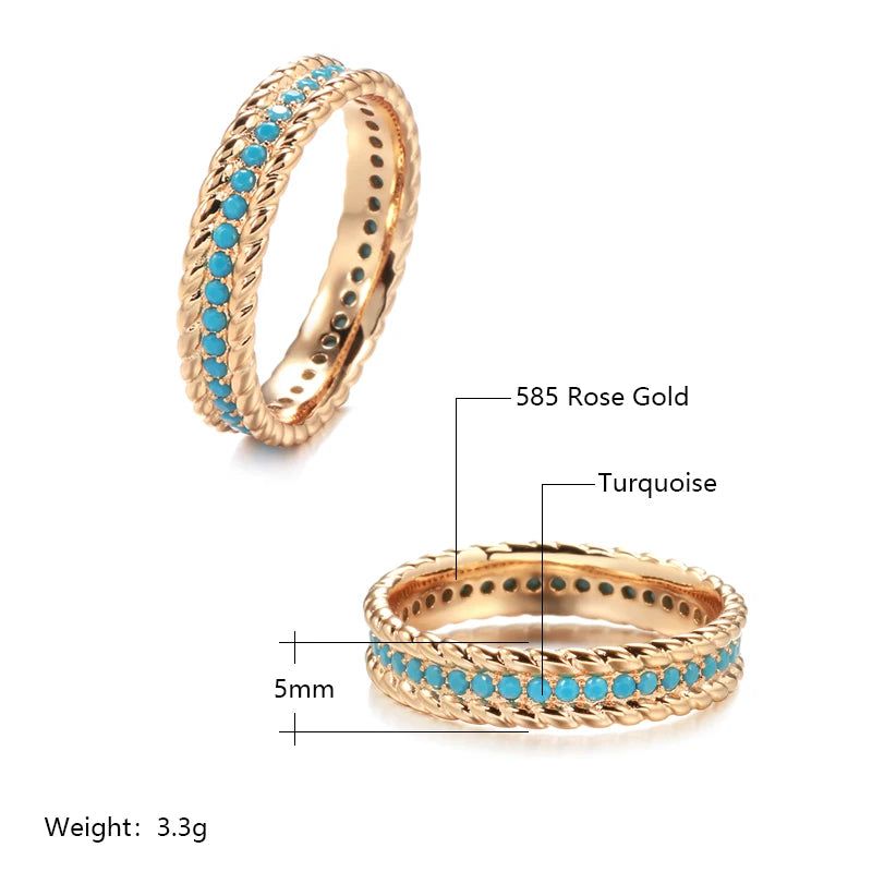 Luxury Vintage 585 Rose Gold Turquoise Stackable Cocktail Ring