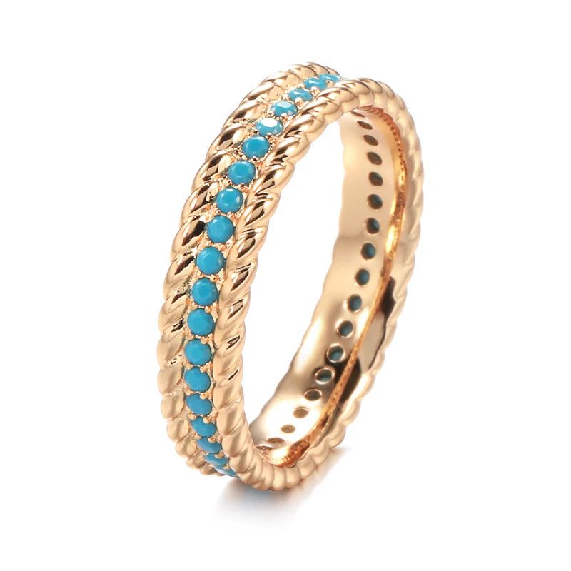 Luxury Vintage 585 Rose Gold Turquoise Stackable Cocktail Ring