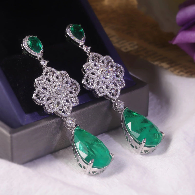 Luxury Vintage Imitated Emerald Dangle Drop Earrings