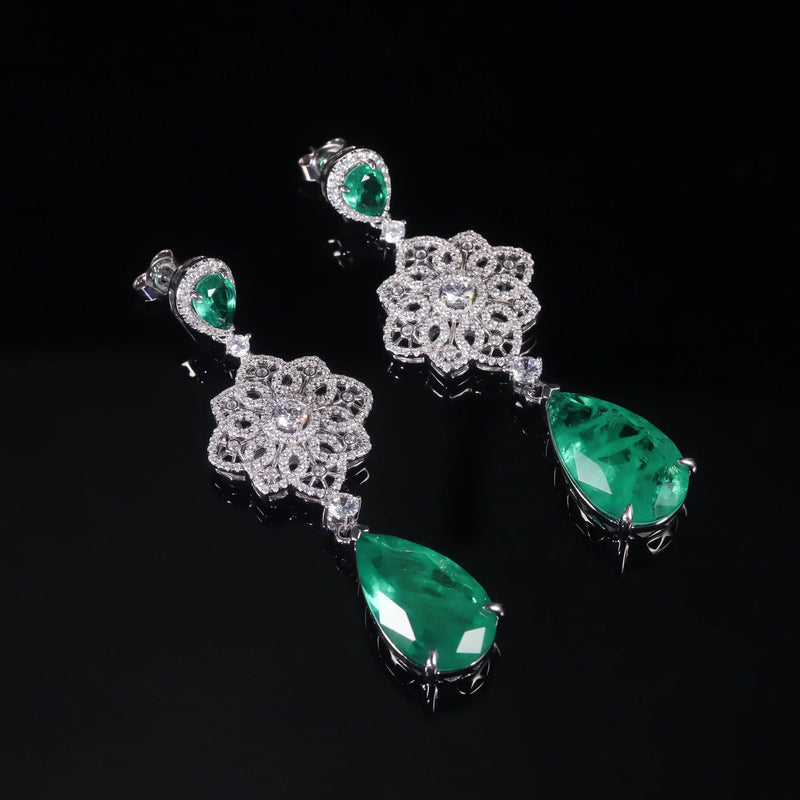 Luxury Vintage Imitated Emerald Dangle Drop Earrings