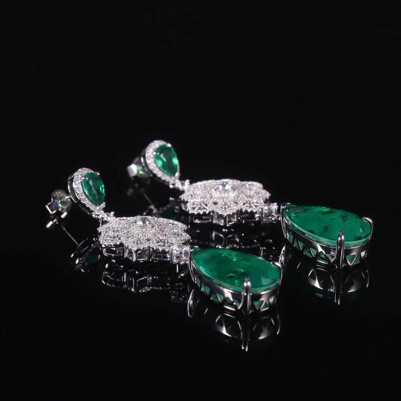 Luxury Vintage Imitated Emerald Dangle Drop Earrings