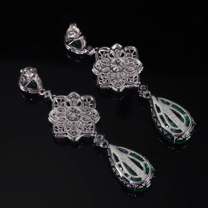 Luxury Vintage Imitated Emerald Dangle Drop Earrings