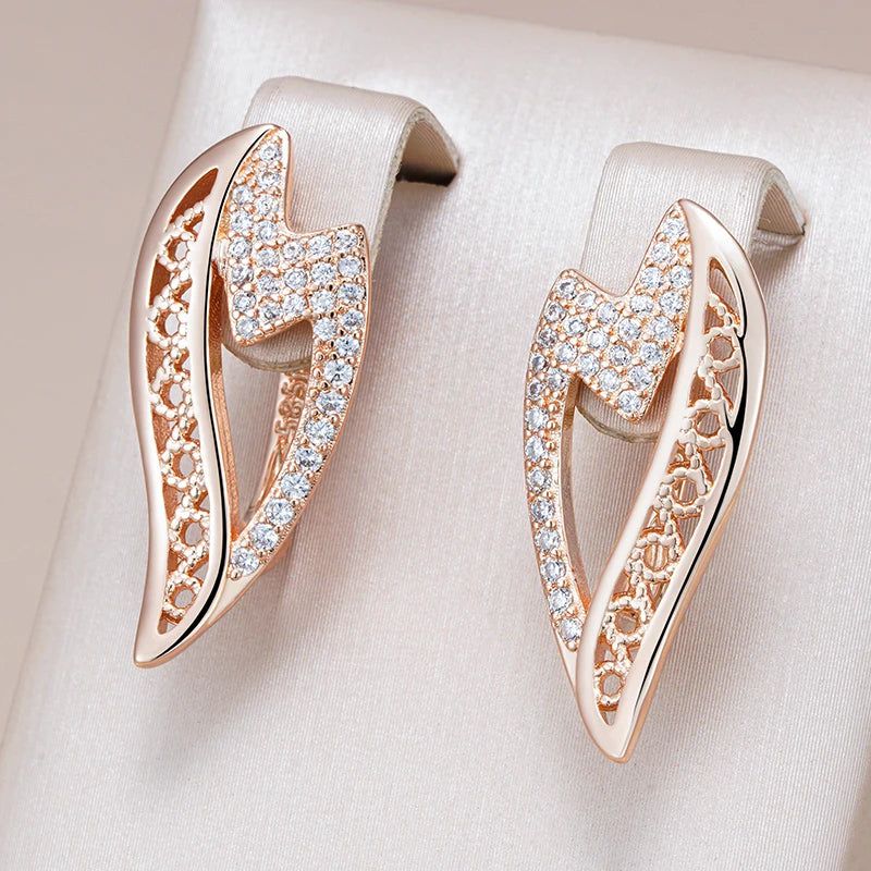 Luxury Wave Earrings in 585 Rose Gold with Natural Zircon Accents